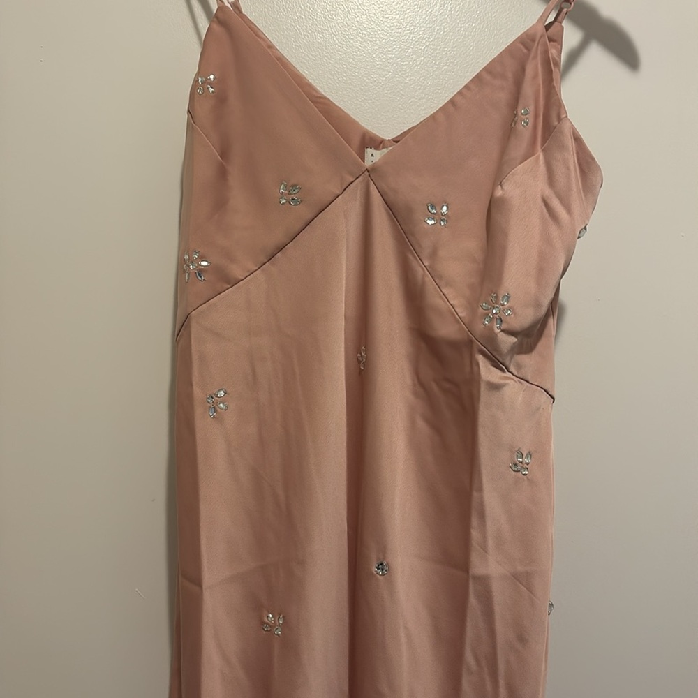 NWT A New Day Pink Satin Bejeweled Slip Spaghetti Strap Dress - Picture 3 of 8